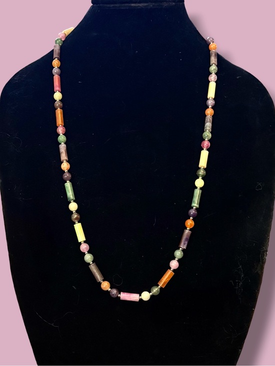 Vintage Jewelry - Vintage multicolor faux agate bead necklace